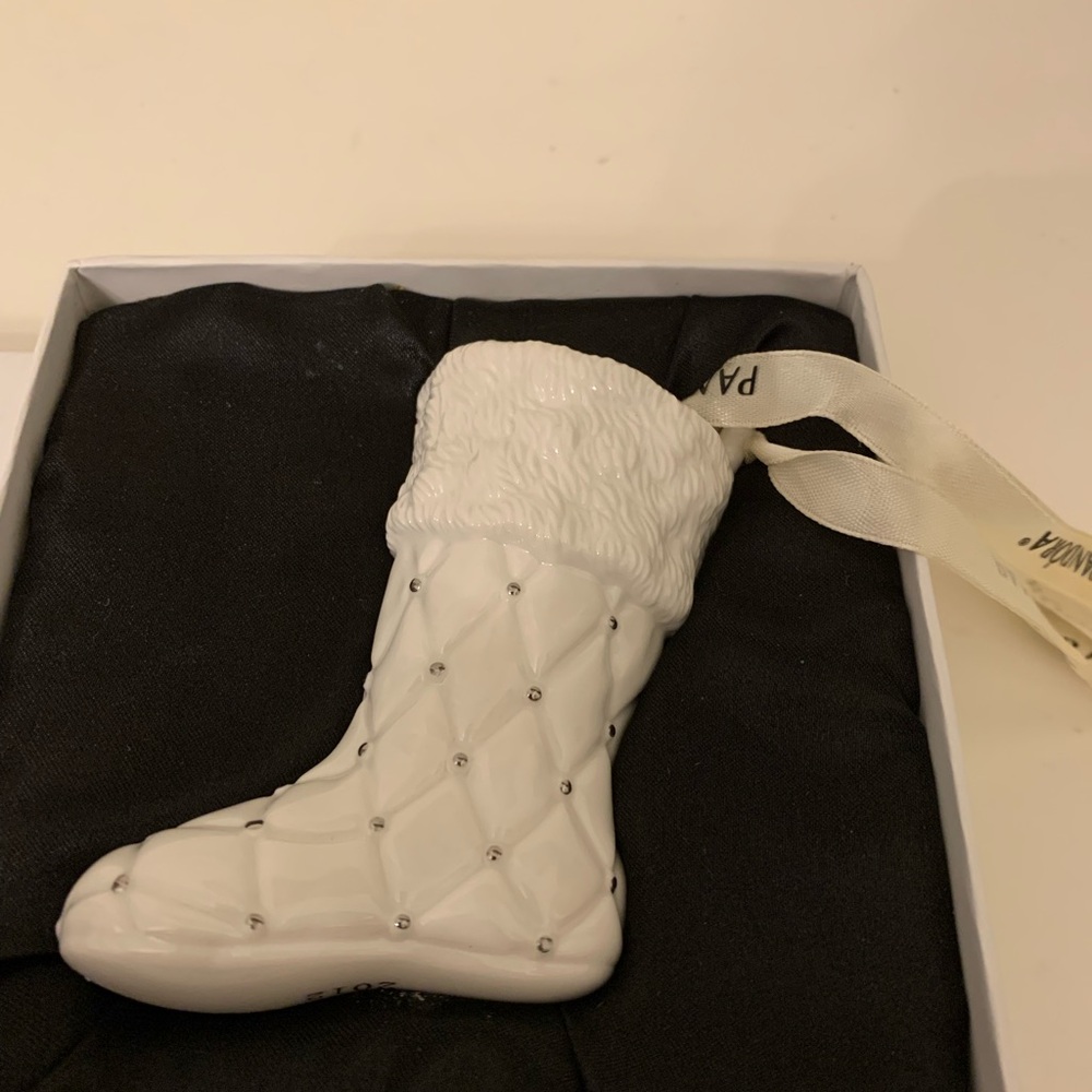 White Pandora Quilted boot Christmas Ornament